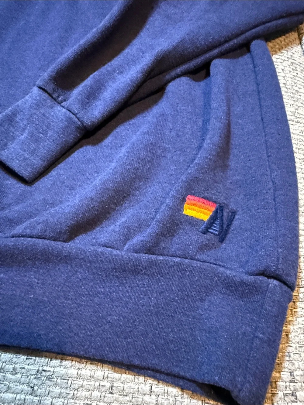 VTG Aviator Nation Pullover Sweatshirt 6 Stripes Rainbow Navy Blue Small - Picture 4 of 6